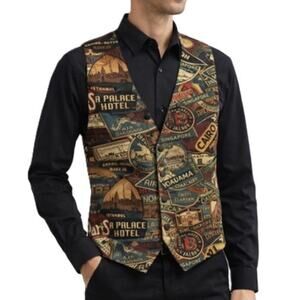 Vintage 90s Abstract Graphic Vest Mens Large Black Multi Art Streetwear Rare